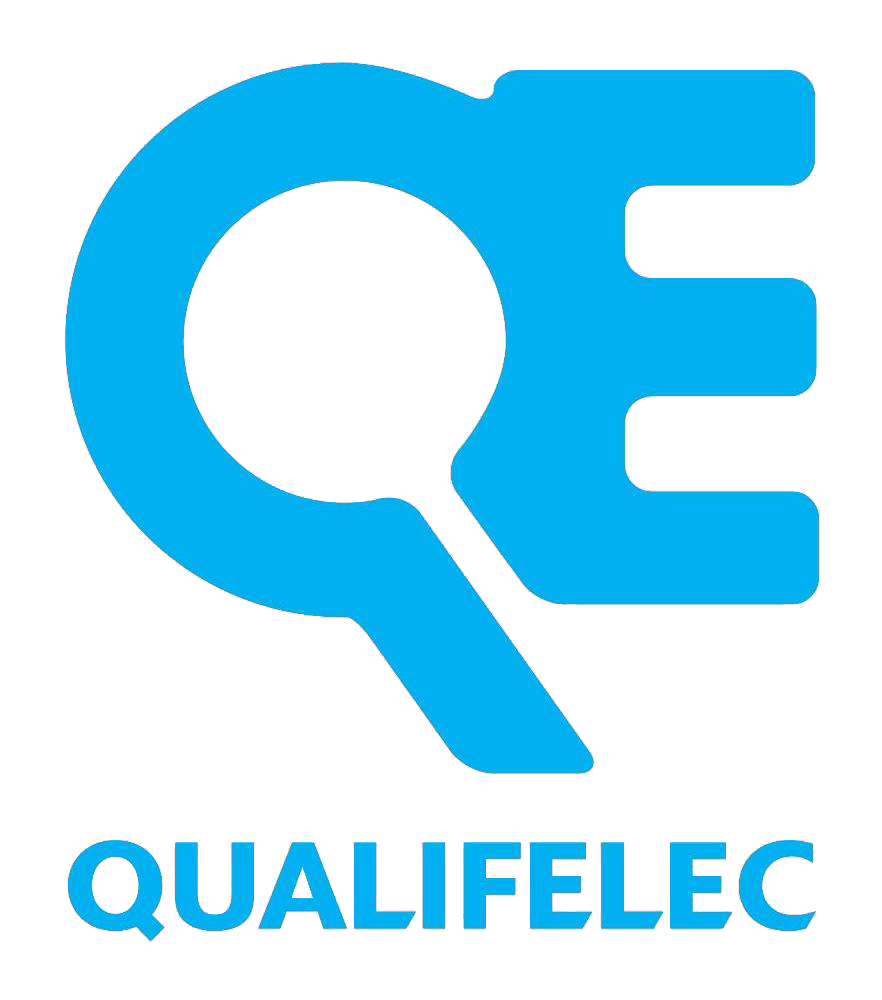 Logo Qualifelec représentant un symbole innovant lié aux installations électriques et aux normes de qualité pour les solu