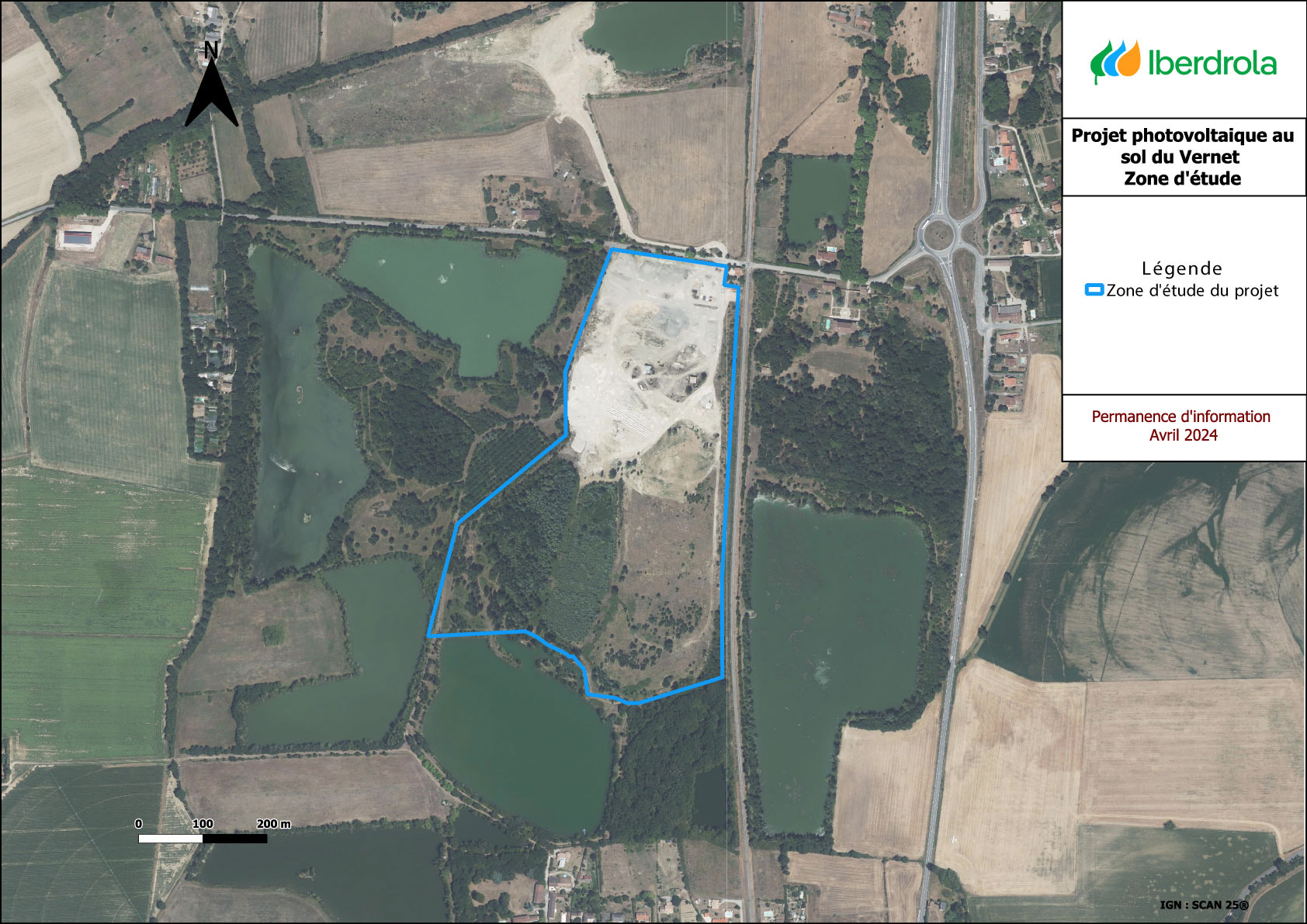 Carte détaillée du projet photovoltaïque au sol du Vernet illustrant la zone d’étude en cours d’analyse pour une inst